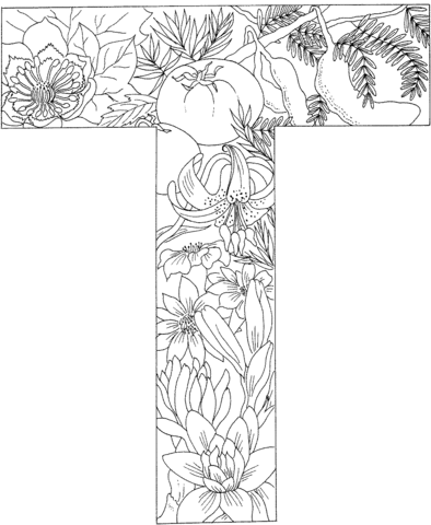 Letter T With Plants Coloring Page